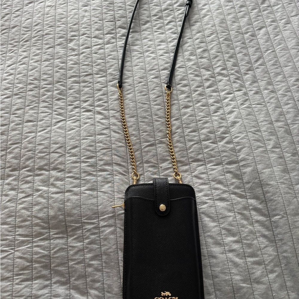 Coach Crossgrain Leather Phone Crossbody Black Phone Carrier + Wallet Bag